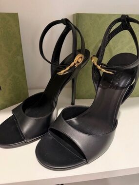 Versace Safety Pin Heels Black Gold IT 40 US 9 NEW Authentic